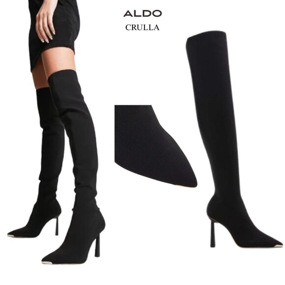 Like New - Aldo Crulla Over-The-Knee Boots In Black Stretch Knit Size 7 - Picture 16 of 16